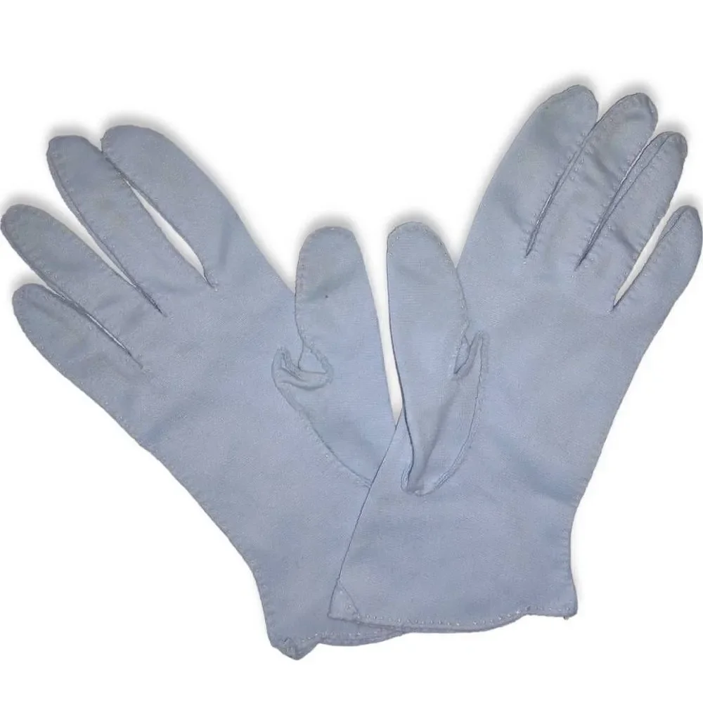 Handmade Blue Women's Gloves Hand Stitched White Thread Diamond Design Vintage 5